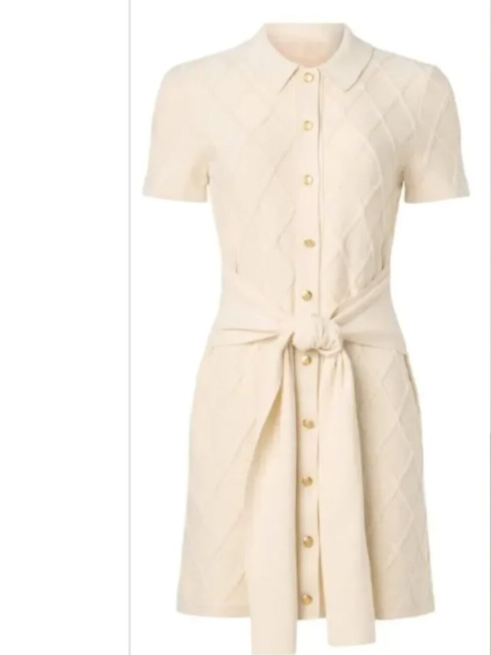 Toccin X RTR  Polo Sweater Dress Short Sleeve Tie Waist  Mini Off White L